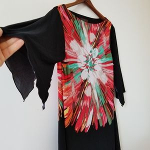 Fenn Wright Manson Black and multicolor Flower Burst Dress, Size 6